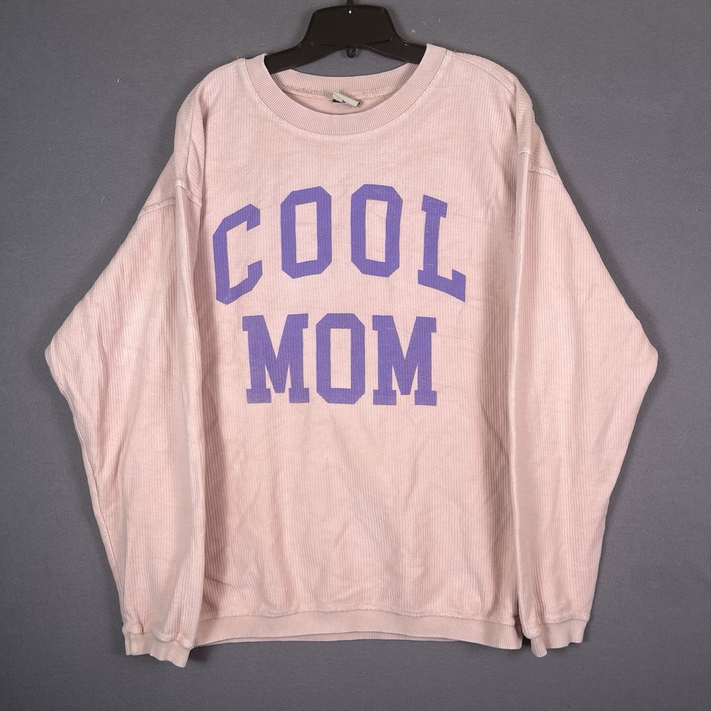 Chicka-D Ribbed Crewneck Sweatshirt Cool Mom Sz M Pullover Pink